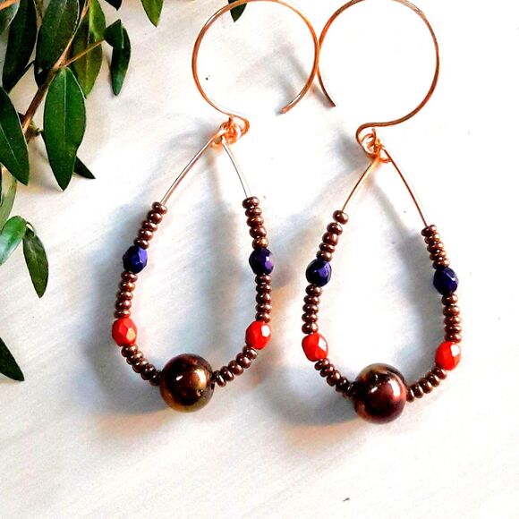bohemian earrings 600# Eclectic earrings bohemian glass purple red boho earrings - Picture 1 of 5